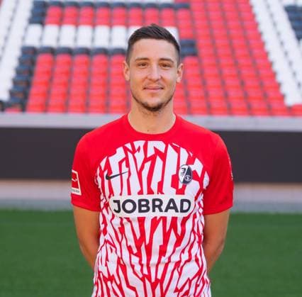Keven Schlotterbeck SC Freiburg, 26 1 Bundesliga, SC Freiburg, Portraettermin 2023 2024, 10 08 2023, DFL REGULATES PROHIBIT ANY USE OF PHOTOGRAPHS AS IMAGE SEQUENCES AND OR QUASI VIDEO GER, Football, Men, 1 Bundesliga, Spielzeit 2023 2024, SC Freiburg, Portraettermin 2023 2024, 10 08 2023, Freiburg im Breisgau Copyright: xEibner-Pressefoto SilasxSchuellex EP_EER