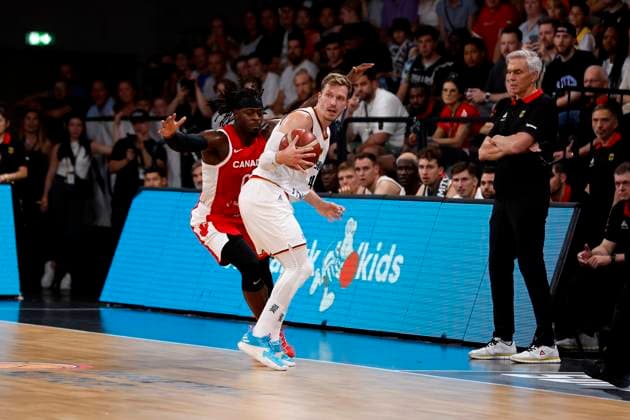 13 08 2023, German Basketball Federation, Supercup 2023, Hamburg, edel optics de Arena, Final, Germany Canada, Anderas Obst GER, No42 , Luguentz Dort CAN, No0 Hamburg edel optics de Arena Hamburg Germany