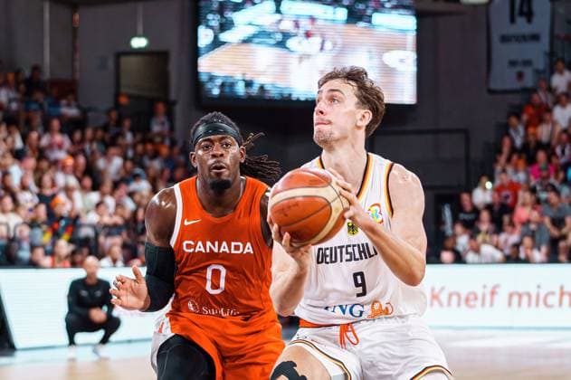 Luguentz Dort Canada, 00 , Franz Wagner Germany, 09 Germany vs Canada, basketball, DBB Supercup, final, 13 08 2023 Germany vs Canada, basketball, DBB Supercup, final, 13 08 2023 Hamburg, Germany. Copyright: xEibner-Pressefoto MarcelxvonxFehrnx EP_MFN