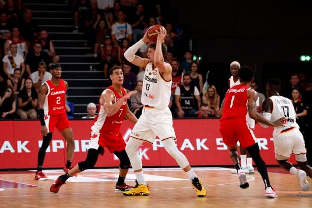 13 08 2023, German Basketball Federation, Supercup 2023, Hamburg, edel optics de Arena, Final, Germany Canada, Moritz Wagner GER, No13 , Dwight Powell CAN, No7 Hamburg edel optics de Arena Hamburg Germany