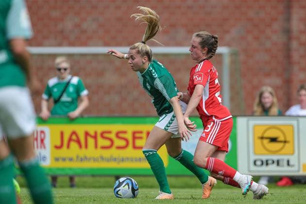 f li Nina Lührßen SV Werder Bremen, 27 and Pia Metzker 1 FC Union Berlin, 23 in duel, duel, dynamics, action, action, game scene, 13 08 2023, Ostereistedt Germany , football, test match women, 1 FC Union Berlin SV Werder Bremen xobx