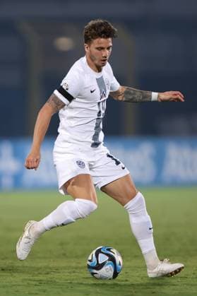 Serravalle, Italy, 10th September 2023. Luka Zahovic of Slovenia during the UEFA EURO, EM, Europameisterschaft,Fussball 2024 match at San Marino Stadium, Serravalle. Picture credit should read: Jonathan Moscrop Sportimage EDITORIAL USE ONLY. No use with unauthorised audio, video, data, fixture lists, club league logos or live services. Online in-match use limited to 120 images, no video emulation. No use in betting, games or single club league player publications. SPI-2558-0170