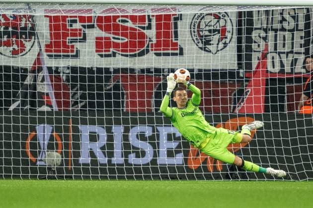 GER, EL, Bayer 04 Leverkusen vs BK Haecken, season 2023 24, 21 09 2023, BayArena, Leverkusen, GER, EL, Bayer 04 Leverkusen vs BK Haecken, season 2023 24, In the picture Mateiu Kovar Bayer 04 Leverkusen, 17 ball in hand has the box clean, single action, whole body whole body nordphotoxGmbHxx xDenkinger nph00015