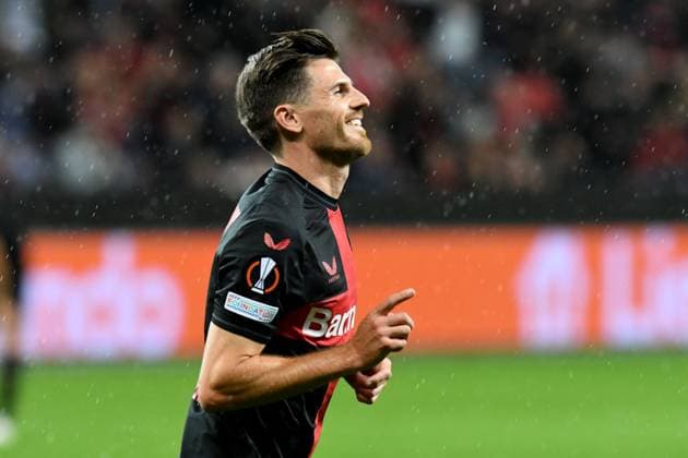 Goal scorer Jonas Hofmann Bayer 04 Leverkusen celebrates his goal to make it 4 0 GER, Bayer 04 Leverkusen vs BK Haecken, Football, Europa League, Group Stage, Matchday 1, Season 2023 2024, 21 09 2023 DFL REGULATES PROHIBIT ANY USE OF PHOTOGRAPHS AS IMAGE SEQUENCES AND OR QUASI VIDEO GER, Bayer 04 Leverkusen vs BK Haecken, Football, Europa League, Group Stage, Matchday 1, Season 2023 2024, 21 09 2023 Leverkusen Copyright: xEibner-Pressefoto ThomasxThienelx EP_TTL