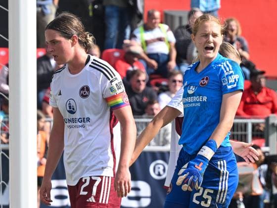 Kristin Krammer 1 FC Nuernberg, 25 screams her frustration after the goal to 6 0 by Evan van Deursen Bayer 04 Leverkusen, 15 out doing so Lara Schmidt 1 FC Nuernberg, 27 Bayer 04 Leverkusen vs 1 FC Nuernberg, Football, Google Pixel Womens Bundesliga, 02 Matchday, Season 2023 2024, 30 09 2023 DFL REGULATES PROHIBIT ANY USE OF PHOTOGRAPHS AS IMAGE SEQUENCES AND OR QUASI VIDEO Bayer 04 Leverkusen vs 1 FC Nuernberg, Football, Google Pixel Womens Bundesliga, 02 Matchday, Season 2023 2024, 30 09 2023 Leverkusen Copyright: xEibner-Pressefoto ThomasxHaeslerx EP_THR