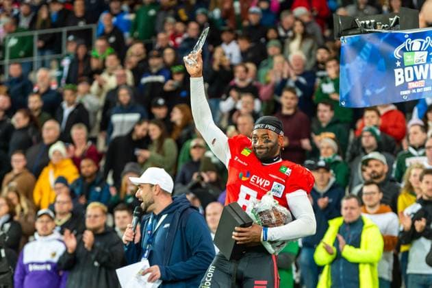 MVP Jaylon Henderson 8, QB, Potsdam Royals GER, Potsdam Royals vs Schwaebisch Hall Unicorns, GFL, season 2023, GFL Bowl, finals, 14 10 2023, GER, Potsdam Royals vs Schwaebisch Hall Unicorns, GFL, season 2023, GFL Bowl, finals, 14 10 2023 Essen Copyright: xEibner-Pressefoto FlorianxWolfx EP_FWF