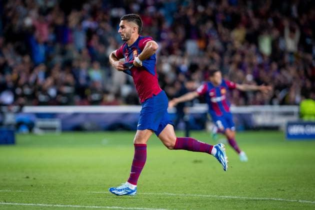 October 25, 2023, BARCELONA, BARCELONA, SPAIN: Ferran Torres of FC Barcelona, Barca celebrates a goal during the UEFA Champions League, Group H, football match played between FC Barcelona and Shakhtar Donetsk at Estadio Olimpico de Montjuic on October 25, 2023, in Barcelona, Spain. BARCELONA SPAIN - ZUMAa181 20231025_zaa_a181_022 Copyright: xMarcxGrauperaxAlomax