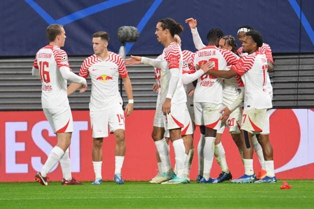 Team of RB Leipzig celebrates the 2 0 RB Leipzig vs FK Red Star Belgrade, Football, Champions League, Preliminary Round, Matchday 3, Season 2023 2024, 25 10 2023 DFB DFL REGULATES PROHIBIT ANY USE OF PHOTOGRAPHS AS IMAGE SEQUENCES AND OR QUASI VIDEO RB Leipzig vs FK Red Star Belgrade, Football, Champions League, Preliminary Round, Matchday 3, Season 2023 2024, 25 10 2023 Leipzig Copyright: xEibner-Pressefoto BertxHarzerx EP_BHR