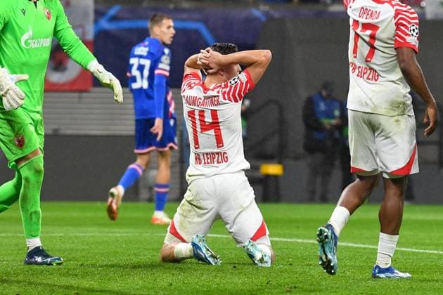 Football, Men, 2023 2024 season, UEFA Champions League Group G, Matchday 3 , RB Leipzig FK Red Star Belgrade, v l Christoph Baumgartner RB Leipzig disappointed, dejected, dissatisfied, 25 10 2023, Copyright: xSebastianxRäppold MatthiasxKochx