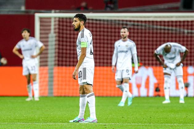 Abdellah Zoubir Qarabag Agdam, 10 dissatisfied, disappointed disappointed, GER, Bayer 04 Leverkusen vs Qarabag Agdam, UEFA Europa League 2023 24, group stage, match day 3, 26 10 2023, GER, Bayer 04 Leverkusen vs Qarabag Agdam, UEFA Europa League 2023 24, group stage, match day 3, 26 10 2023, Photo Eibner Press Photo Gabriel Boia Leverkusen. Copyright: xGabrielxBoiax EP_EER