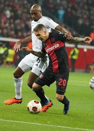 Football, UEFA Europa League 2023 2024, Group Stage , Group H, Matchday 3, Bayer 04 Leverkusen FK Qarabag Agdam 26 10 2023, Bayarena Leverkusen, Alejandro Grimaldo, Bayer 04 Leverkusen,Julio Romao, FK Qarabag