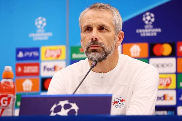 Red Star Belgrade RB Leipzig PK Champions League Beograd, 06 11 2023, Stadion Rajko Mitic, Fußball , UEFA Champions League, Gruppe G , 4 Spieltag, Matchday 1 , Red Star Belgrade vs RB Leipzig , Press conference before the match , In the picture coach Marco Rose, RB Leipzig , Photo for editorial use only , UEFA regulations prohibit any use of photographs as image sequences and or quasi video ,
