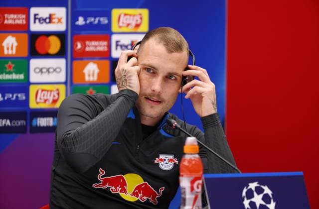 Red Star Belgrade RB Leipzig PK Champions League Beograd, 06 11 2023, Stadion Rajko Mitic, Fußball , UEFA Champions League, Gruppe G , 4 Spieltag, Matchday 1 , Red Star Belgrade vs RB Leipzig , Press conference before the match , Im Bild David Raum 22, RB Leipzig , Foto nur zur redaktionellen Nutzung bestimmt , UEFA regulations prohibit any use of photographs as image sequences and or quasi video ,
