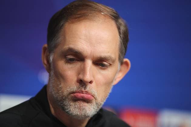 Munich, Germany 07 November 2023 Soccer, Men, Season 2023 2024, FC Bayern Munich, International Press Conference, Allianz Arena Thomas Tuchel, Coach FC Bayern Munich Head, Portrait, Facial expression, Lips, Mouth