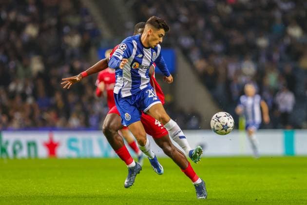 Uefa Champions League, FC Porto vs Royal Antwerp FC, round 2 of 6 Porto, Portugal, November, 7th, 2023,Uefa Champions League, FC Porto vs Royal Antwerp FC, round 2 of 6 at the Estadio do Dragao, Andre Franco, playing for FC Porto, vs Soumaïla Coulibaly, playing for Royal Antwerp photography by @guelbergoes Porto Portugal