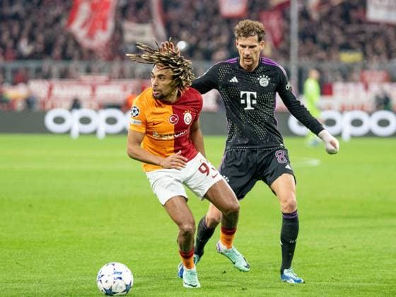 Sacha Boey Galatasaray Istanbul, 93 , Leon Goretzka FC Bayern Muenchen, 08 , GER, FC Bayern Muenchen FCB vs Galatasaray Istanbul, Football, Champions League, Group Stage, 2023 2024 Season, 08 11 2023, DFB DFL regulations prohibit any use of photographs as image sequences and or quasi video , GER, FC Bayern Muenchen FCB vs Galatasaray Istanbul, Football, Champions League, Group Stage, 2023 2024 Season, 08 11 2023 Muenchen Copyright: xEibner-Pressefoto SaschaxWaltherx EP_EER
