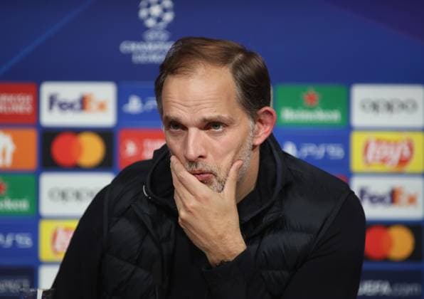 Munich, Germany 08 November 2023 Football, Men, Champions League, Matchday 4, Season 2023 2024, FC Bayern Munich Galatasaray Istanbul, Allianz Arena Thomas Tuchel, Coach FC Bayern Munich with his hand on his chin, thinking, pondering, considering, questioning, at the press conference, head, portrait