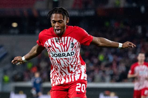 Junior Adamu SC Freiburg, 20 celebrates the goal for 4 0, GER, SC Freiburg vs FK TSC Backa Topola, Football UEFA Europa League, Group A, Matchday 4, 2023 2024 season, 09 11 2023 GER, SC Freiburg vs FK TSC Backa Topola, Football UEFA Europa League, Group A, Matchday 4, 2023 2024 season, 09 11 2023 Freiburg Copyright: xEibner-Pressefoto Memmlerx EP_MMR