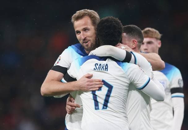 England v Malta, UEFA EURO, EM, Europameisterschaft,Fussball 2024 European qualifier - Group C, Wembley Stadium, London, UK. - 17th November 2023 GOAL 2-0, Harry Kane of England goal celebration with Bukayo Saka of England. - England v Malta, UEFA EURO 2024 European qualifier - Group C, Wembley Stadium, London, UK. - 17th November 2023. London Wembley Stadium UK Copyright: xDanxWeirx CP_England_Malta_110