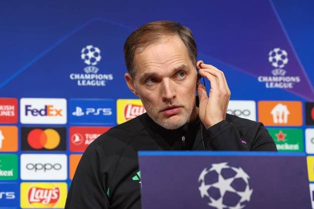 Thomas Tuchel FC Bayern Muenchen, head coach at the press conference, with button in ear International Press Conference FC Bayern Muenchen, Football, UEFA Champions League, Preliminary Round, Matchday 5, Season 23 24, 28 11 2023 , International Press Conference FC Bayern Muenchen, Football, UEFA Champions League, Preliminary Round, Matchday 5, Season 23 24, 28 11 2023 Muenchen Copyright: xEibner-Pressefoto JennixMaulx EP_JML