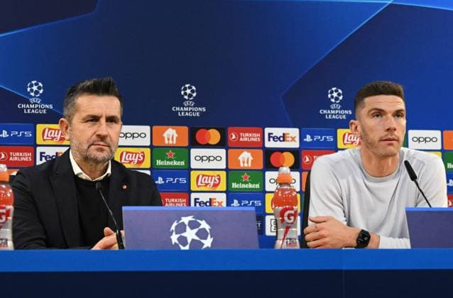 Football, Men, Season 2023 2024, UEFA Champions League Group C, Matchday 5 , SC Sporting Braga 1 FC Union Berlin, Press conference of 1 FC Union the day before the match, f l Coach Nenad Bjelica 1 FC Union Berlin , Robin Gosens 1 FC Union Berlin , 28 11 2023, Copyright: xMatthiasxKochx
