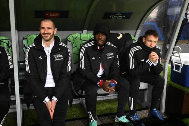 Football, Men, Season 2023 2024, UEFA Champions League Group C, Matchday 5 , SC Sporting Braga 1 FC Union Berlin, f l Leonardo Bonucci 1 FC Union Berlin , David Datro Fofana 1 FC Union Berlin , Paul Jaeckel 1 FC Union Berlin on the bench, 29 11 2023, Copyright: xMatthiasxKochx
