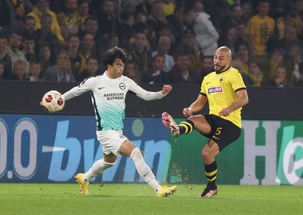 EDITORIAL USE ONLY No use with unauthorised audio, video, data, fixture lists, club league logos or live services. Online in-match use limited to 120 images, no video emulation. No use in betting, games or single club league player publications. AEK Athens v Brighton & Hove Albion, UEFA Europa League, Group B, Football, AEK Arena, Athens, Greece - 30 Nov 2023 EDITORIAL USE ONLY No use with unauthorised audio, video, data, fixture lists, club league logos or live services. Online in-match use limited to 120 images, no video emulation. No use in betting, games or single club league player publications. Copyright: xCostasxBaltas Shutterstockx 14232705t