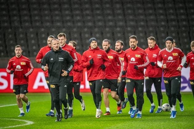 UEFA Champions League press conference and training 1 FC Union Berlin Berlin, 11 12 2023 Josip Juranovic 1 FC Union Berlin, 18 , Kevin Volland 1 FC Union Berlin, 10 , Rani Khedira 1 FC Union Berlin, 8 , Robin Gosens 1 FC Union Berlin, 6 UEFA Champions League press conference and training 1 FC Union Berlin before the match 1 FC Union Berlin vs Real Madrid, Olympiastadion, Berlin, 11 12 2023 Copyright: xBEAUTIFULxSPORTS LucianoxLimax