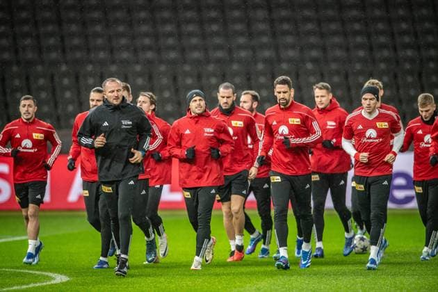 UEFA Champions League press conference and training 1 FC Union Berlin Berlin, 11 12 2023 Josip Juranovic 1 FC Union Berlin, 18 , Kevin Volland 1 FC Union Berlin, 10 , Rani Khedira 1 FC Union Berlin, 8 , Robin Gosens 1 FC Union Berlin, 6 UEFA Champions League press conference and training 1 FC Union Berlin before the match 1 FC Union Berlin vs Real Madrid, Olympiastadion, Berlin, 11 12 2023 Copyright: xBEAUTIFULxSPORTS LucianoxLimax