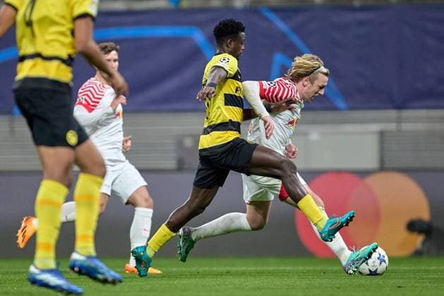 13 12 2023, Football, Men, Champions League, Group stage, 2023 2024, Group G, Matchday 6, RB Leipzig BSC Young Boys Bern Emil Forsberg 10, RB Leipzig , Action, Penetrates the penalty area Leipzig Red Bull Arena Saxony Germany