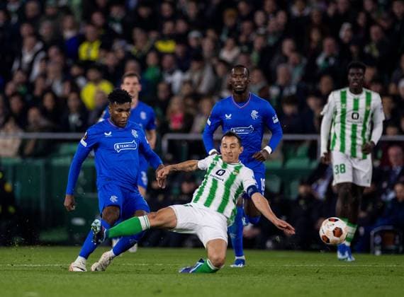 Rangers Midfielder Jose Cifuentes during the Europa League Group C match at the Estadio Benito Villamarin, Seville. Real Betis v Rangers, UEFA Europa League, Group C, Football, Benito VillamaroÆ?Ã?Ân Stadium, Seville, Spain - 14 Dec 2023 EDITORIAL USE ONLY No use with unauthorised audio, video, data, fixture lists, club league logos or live services. Online in-match use limited to 120 images, no video emulation. No use in betting, games or single club league player publications. Copyright: xKirkxO Rourke RangersxFC Shutterstockx 14257803bf