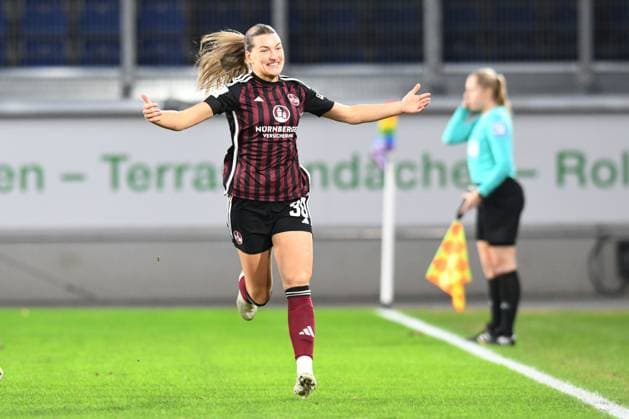 Goal scorer Medina Desic 1 FC Nuernberg Frauen celebrates after her goal for 1 0 GER, MSV Duisburg Frauen vs 1 FC Nuernberg Frauen, Fußball, Bundesliga,11 Spieltag Spielzeit 2023 2024, 28 01 2024 DFL DFB REGULATES PROHIBIT ANY USE OF PHOTOGRAPHS AS IMAGE SEQUENCES AND OR QUASI VIDEO GER, MSV Duisburg Frauen vs 1 FC Nuernberg Frauen, Football, Bundesliga,11 Matchday Season 2023 2024, 28 01 2024 Duisburg Copyright: xEibner-Pressefoto ThomasxThienelx EP_TTL