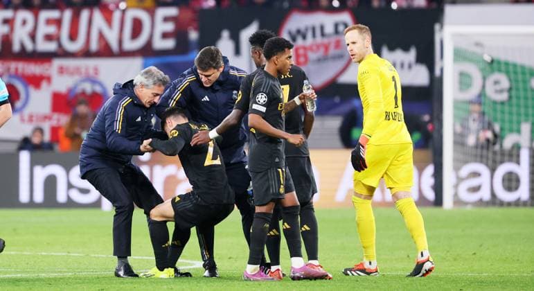 RB Leipzig Real Madrid Champions League Leipzig, 13 02 2024, Red Bull Arena, Fußball, UEFA Champions League, Achtelfinale , RB Leipzig vs Real Madrid , Im Bild Brahim Diaz 21, Real verletzt , Only editorial use , UEFA regulations prohibit any use of photographs as image sequences and or quasi video ,