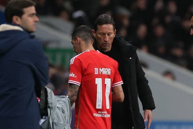 Toulouse Stadium de Toulouse, 22 02 2024 UEFA Europa League Play off Toulouse FC S L Benfica v l , Coach Angel di Maria S L Benfica , disappointed, disappointed looking, dissapointed, sad, frustrated, frustrated, frustrated is replaced, Head Coach Roger Schmidt S L Benfica , Copyright: JoaquimxFerreira