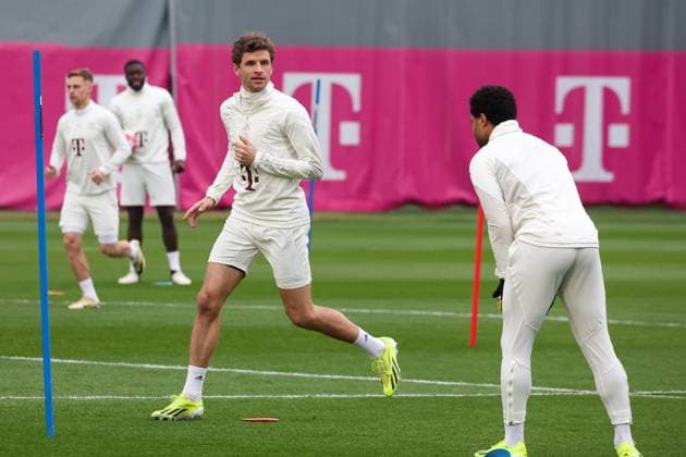 Thomas Mueller FC Bayern Muenchen, 25 , Final training FC Bayern Muenchen, Football, UEFA Champions League, Round of 16 second leg, Season 23 24, 04 03 2024, Final training FC Bayern Muenchen, Football, UEFA Champions League, Round of 16 second leg, Season 23 24, 04 03 2024 Muenchen Copyright: xEibner-Pressefoto JennixMaulx EP_JML