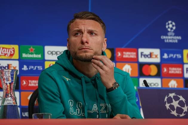 Ciro Immobile S S Lazio Rome, 17 at the press conference, at the press conference, International Press Conference S S Lazio Rome, Football, UEFA Champions League, Round of 16 second leg, Season 23 24, 04 03 2024 , International Press Conference S S Lazio Rome, Football, UEFA Champions League, Round of 16 second leg, Season 23 24, 04 03 2024 Munich Copyright: xEibner-Pressefoto JennixMaulx EP_JML