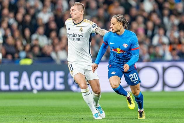 Xavi Simons RB Leipzig, 20 Toni Kroos Real Madrid, 8 Real Madrid vs RB Leipzig, Football, UEFA Champions League, Round of 16, 06 03 2024 Real Madrid vs RB Leipzig, Football, UEFA Champions League, Round of 16, 06 03 2024 Madrid Copyright: xEibner-Pressefoto BahhoxKarax EP_BKA