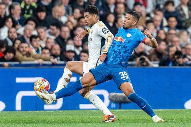 Benjamin Henrichs RB Leipzig, 39 Jude Bellingham Real Madrid, 5 Real Madrid vs RB Leipzig, Football, UEFA Champions League, Round of 16, 06 03 2024 Real Madrid vs RB Leipzig, Football, UEFA Champions League, Round of 16, 06 03 2024 Madrid Copyright: xEibner-Pressefoto BahhoxKarax EP_BKA