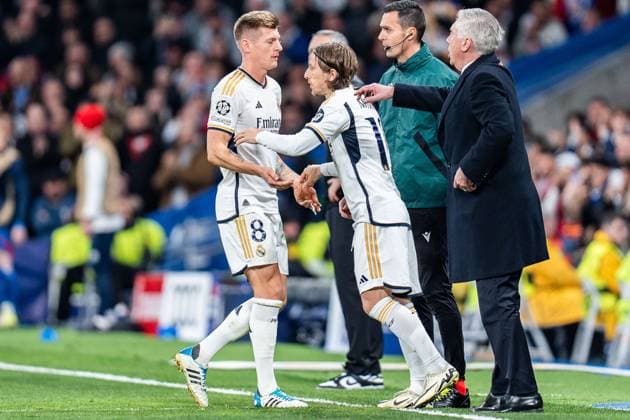 Luka Modric Real Madrid, 10 Toni Kroos Real Madrid, 8 Real Madrid vs RB Leipzig, Football, UEFA Champions League, Round of 16, 06 03 2024 Real Madrid vs RB Leipzig, Football, UEFA Champions League, Round of 16, 06 03 2024 Madrid Copyright: xEibner-Pressefoto BahhoxKarax EP_BKA