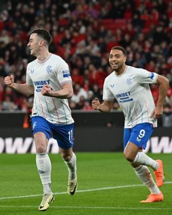 Tom Lawrence of Rangers celebrates their goal to make it 0-1 Benfica v Rangers, UEFA Europa League, Round of 16, First Leg, Football, Estadio da Luz, Lisbon, Portugal - 07 Mar 2024 EDITORIAL USE ONLY No use with unauthorised audio, video, data, fixture lists, club league logos or live services. Online in-match use limited to 120 images, no video emulation. No use in betting, games or single club league player publications. Copyright: xZedxJameson Shutterstockx 14373669af