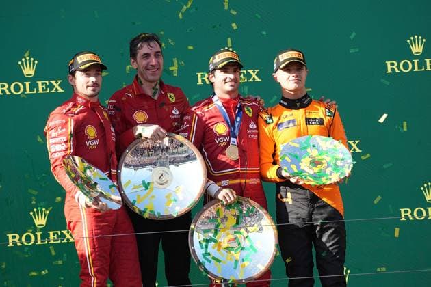 FORMULA 1 ROLEX AUSTRALIAN GRAND PRIX 2024 24 03 2024, Albert Park Circuit, Melbourne, FORMULA 1 ROLEX AUSTRALIAN GRAND PRIX 2024 ,in the picture winner Carlos Sainz Jr ESP , Scuderia Ferrari, 2nd place for Charles Leclerc MCO , Scuderia Ferrari, 3rd place for Lando Norris GBR , McLaren F1 Team, Ferrari engineer Matteo Toninelli nordphotoxGmbHx xBratic nph00250