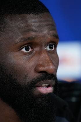April 8, 2024, Valdebebas, Madrid, SPAIN: Antonio Rudiger attends his press conference, PK, Pressekonferenz after the training session of Real Madrid before the UEFA Champions League, Quarter finals, football match against Manchester City at Ciudad Deportiva Real Madrid on April 8, 2024, in Valdebebas, Madrid, Spain. Valdebebas SPAIN - ZUMAa181 20240408_zaa_a181_031 Copyright: xOscarxJ.xBarrosox