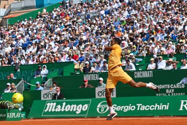 Rolex Monte Carlo Masters Day Three MONTE CARLO, MONACO APRIL 8 Felix Auger Aliassime of Canada in action against Luca Nardi of Italy during day three of the Rolex Monte Carlo Masters at Monte Carlo Country Club on April 8, 2024 in Monte Carlo, Monaco Photo by Andy Astfalck Copyright: xBEAUTIFULxSPORTS Astfalckx