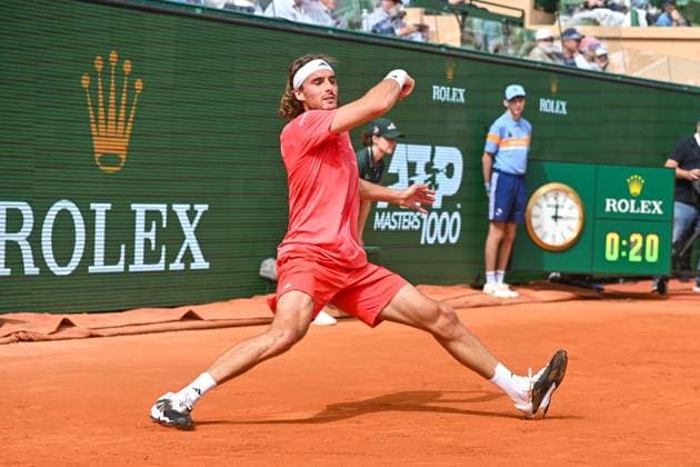 Rolex Monte Carlo Masters Day Three MONTE CARLO, MONACO APRIL 8 Stefanos Tsitsipas of Greece in action against Laslo Djere of Serbia during day three of the Rolex Monte Carlo Masters at Monte Carlo Country Club on April 8, 2024 in Monte Carlo, Monaco Photo by Andy Astfalck Copyright: xBEAUTIFULxSPORTS Astfalckx