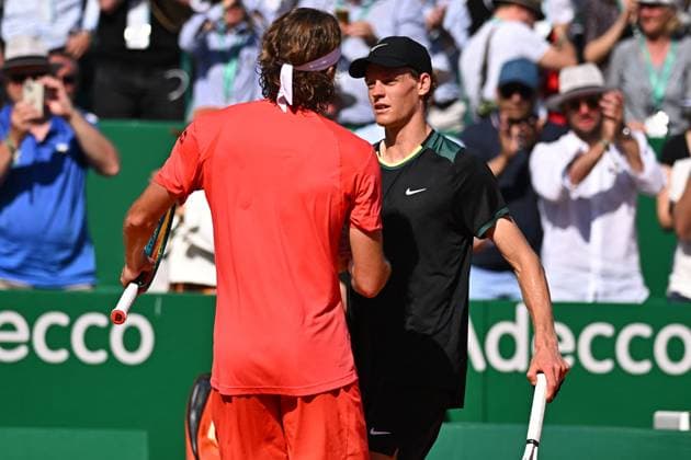 Monaco Rolex Masters Stefanos Tsitsipas (GRE) during his semi final match at the Monaco Rolex Masters in Monte Carlo, on April, 13, 2024. Photo by Corinne Dubreuil ABACAPRESS.COM Monte-Carlo Monaco Copyright: xDubreuilxCorinne ABACAx