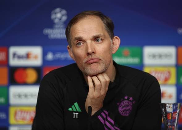 Munich, Germany 16 April 2024 Football, Men, UEFA Champions League, Season 2023 2024, FC Bayern Munich, Press conference Here in the picture Thomas Tuchel, coach FC Bayern Munich head, portrait, here the hand on the chin, thinking, thoughtful, reflecting at the press conference