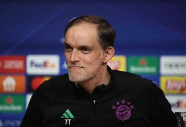 Munich, Germany April 16, 2024 Football, Men, UEFA Champions League, Season 2023 2024, FC Bayern Munich, Press conference Here in the picture Thomas Tuchel, coach FC Bayern Munich head, portrait, look, facial expression, lips pressing at the press conference