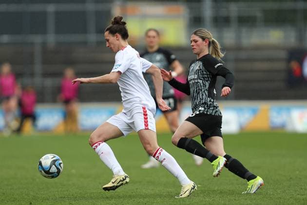 Sara Agrez 1 FC Koeln and Eileen Campbell SC Freiburg in a duel, Frauen Bundesliga, 1 FC Koeln SC Freiburg, Franz Kremer Stadion on April 21, 2024 in Cologne, Germany Photo by Oliver Kaelke DeFodi Images Sara Agrez 1 FC Koeln and Eileen Campbell SC Freiburg battle for the ball, Frauen Bundesliga, 1 FC Koeln SC Freiburg, Franz Kremer Stadion on April 21, 2024 in Cologne, Germany Photo by Oliver Kaelke DeFodi Images Defodi 678 2024 04 121 OK FCKSCF 1219 Defodi-678