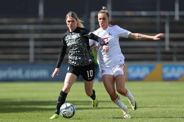 Eileen Campbell SC Freiburg and Selina Cerci 1 FC Koeln in a duel, Frauen Bundesliga, 1 FC Koeln SC Freiburg, Franz Kremer Stadion on April 21, 2024 in Cologne, Germany Photo by Oliver Kaelke DeFodi Images Eileen Campbell SC Freiburg and Selina Cerci 1 FC Koeln battle for the ball, Frauen Bundesliga, 1 FC Koeln SC Freiburg, Franz Kremer Stadion on April 21, 2024 in Cologne, Germany Photo by Oliver Kaelke DeFodi Images Defodi 678 2024 04 121 OK FCKSCF 1539 1 Defodi-678