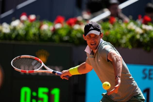 April 22, 2024, Madrid, Madrid, SPAIN: Dominic Thiem of Austria in action against Felipe Meligeni Alves of Brazil during the Mutua Madrid Open 2024, ATP, Tennis Herren Masters 1000 and WTA, Tennis Damen 1000, tournament celebrated at Caja Magica on April 22, 2024 in Madrid, Spain. Madrid SPAIN - ZUMAa181 20240422_zaa_a181_121 Copyright: xOscarxJ.xBarrosox